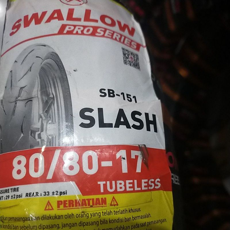 BAN LUAR SWALLOW SB - 151 SLASH 90/80 - 17 TL TUBLES TUBELESS SOFT COMPOUND BY SWALLOW