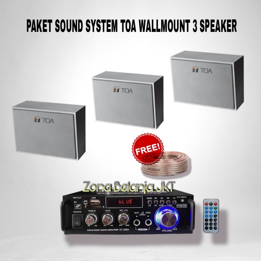 PAKET SOUND MASJID TOA BOX 3 SPEAKER CAFE RESTO KLINIK PANGGILAN AMPLI USB BLUETOOTH ( Mini 2 )