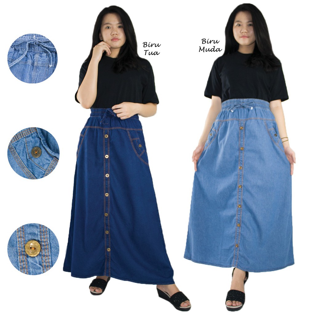 SB Collection Rok Maxi Thirani Panjang Longskirt Kancing Casual Jeans Wanita