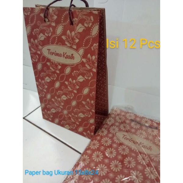 

12 pcs Tas kertas batik ukuran 15x8x24 cm isi paper bag, tas ucapan terima kasih, tas wafer