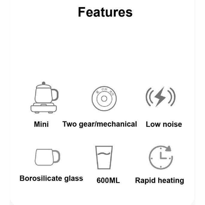 Teko Pemanas Air Elektrik Borosilicate Glass 400W 600ml - YSB-003 - White