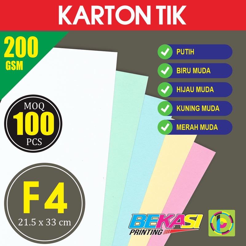 

Kertas Karton Carton TIK 200 GSM Ukuran F4 21.5x33 cm isi 100 Lbr