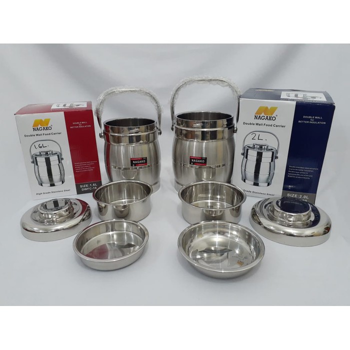 Rantang Warmer Tunggal 3 susun Stainless 2Ltr & 1,6Ltr Warmer Portable