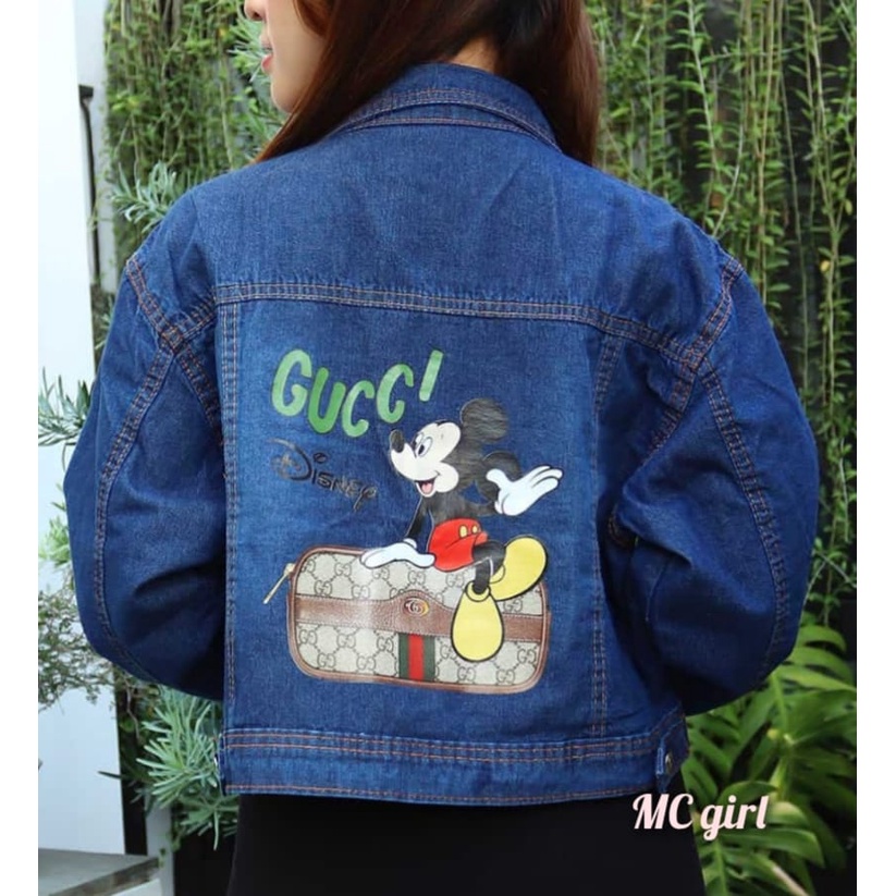 MC girl - Jaket Jeans Crop Gambar Belakang Wanita / Jacket Denim Body Pendek Gambar