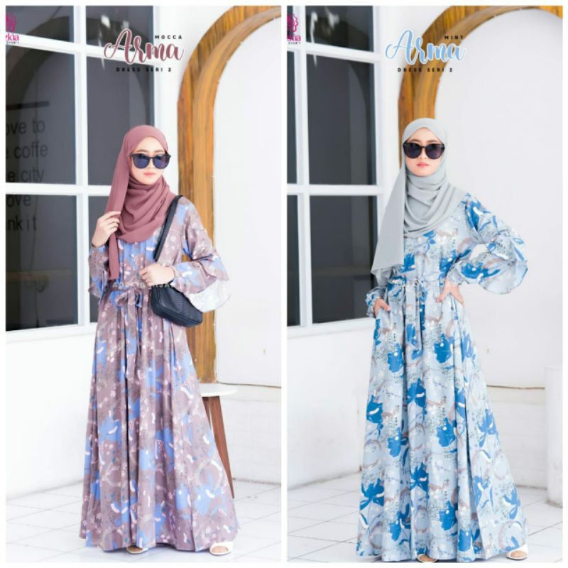 gamis arma seri 2 moca dan mint by Adzkia hijab