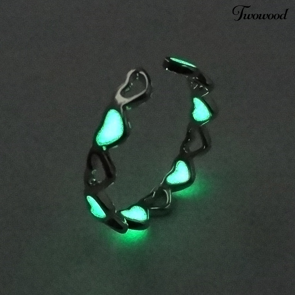 Twowood Finger Ring Skin-friendly Rust-proof Alloy Hollow Love Luminous Ring for Girl