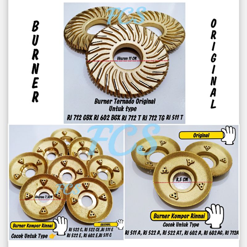 Burner kompor gas Rinnai Original/Kuningan kompor gas Rinnai Original