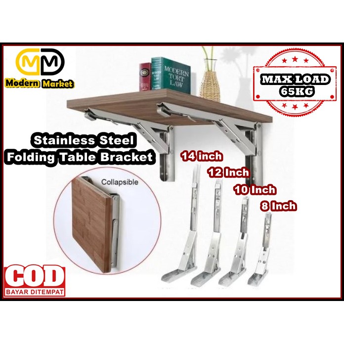 SIKU RAK DINDING BESI STAINLESS STEEL/BESI SIKU RAK DINDING/BRACKET SIKU LIPAT LOAD 65KG SET 2PCS