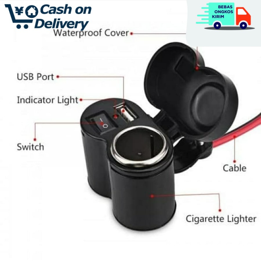 charger motor usb + lighter &amp; on/off