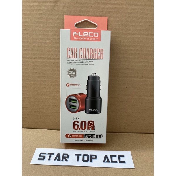 CAR CHARGER FLECO F-88 6.0A CHARGER MOBIL FLECO F-88 CASAN MOBIL FLECO F-88 6.08A 2USB