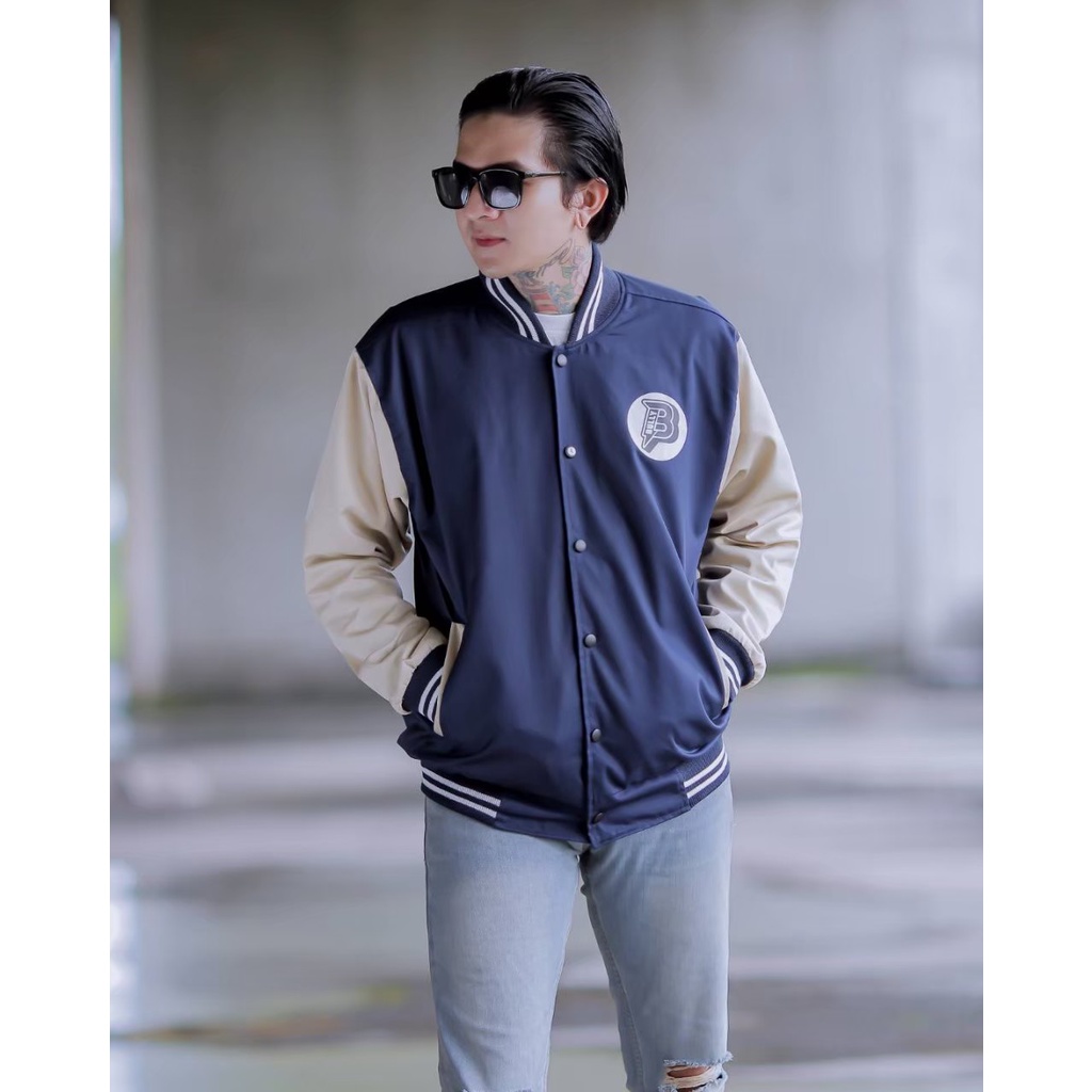 Jacket Varsity Pria B navy Bully Inside Soft Cotton Top Quality brand