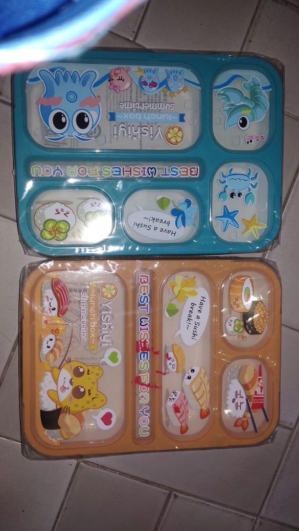 Yooyee Grid Karakter Sekat 5 Lunch Box Kotak Bekal Anak Wadah Bento Tepak Makan Rantang Anti Tumpah