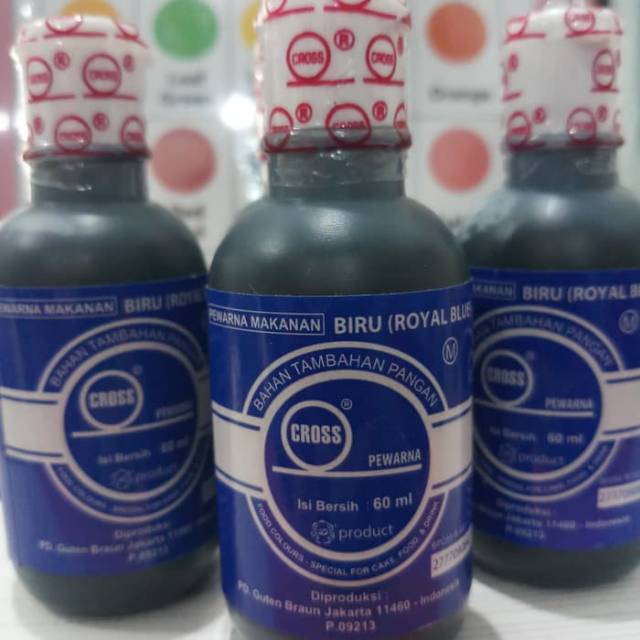 

Pewarna makanan biru/super red/super violet/ungu/salem/rose pink/orange (Dll) Cross liquid icing