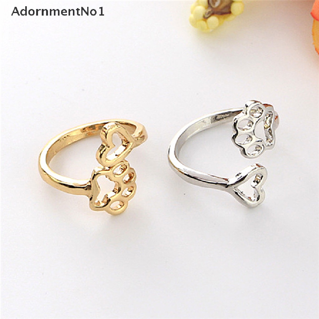 (AdornmentNo1) Cincin Terbuka Adjustable Motif Hati + Tapak Kaki Anjing Owners