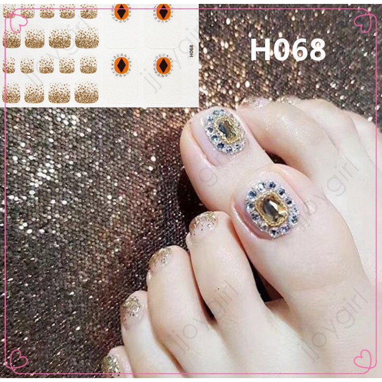 H Stiker kaki kuku 3D Kartun Motif Stiker Kuku Gambar Hiasan kuku Glitter Toenail Sticker 22PCS