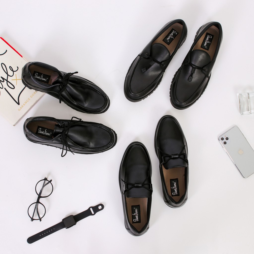 Valky Black | Sepatu Pria Hitam Loafers Tali Vintage Casual Klasik Original Kantor | FORIND x Giant Flames