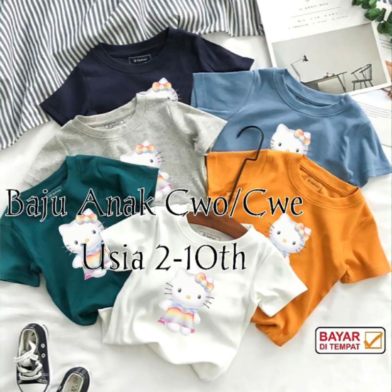 Kaos Anak Cewek Gambar Hello Kitty Atasan Anak Usia 2 Sampai 10 Tahun T shirt Anak Kaos Oblong Anka
