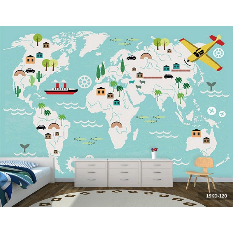 Wallpaper Dinding 3D Custom Peta Dunia (19KD-120)