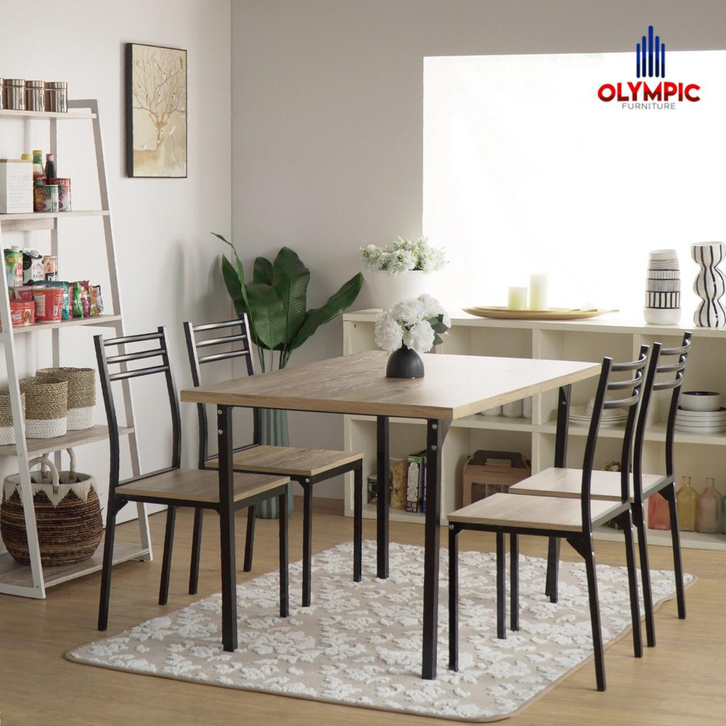 Meja makan 4 kursi kaki besi minimalis industrial BANDUNG