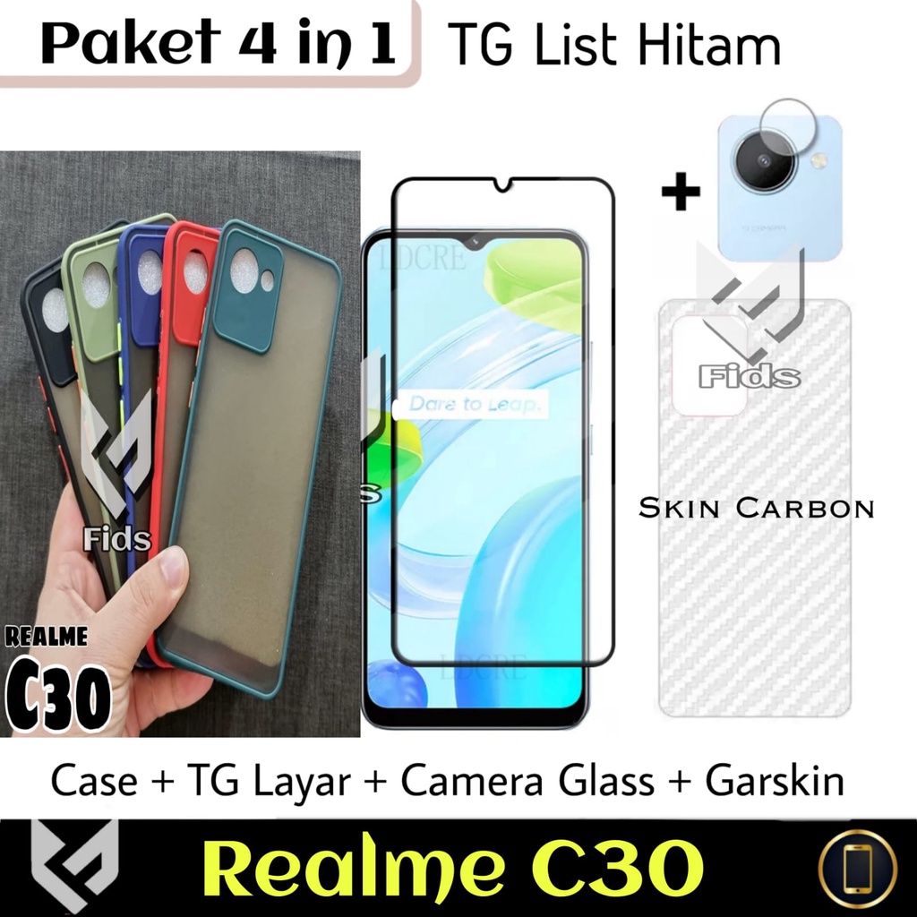 [PROMO PAKET 4IN1] For REALME C30 2022 Case AERO Free Ceramic Anti SPY Protect Layar &amp; Tempered Glass Camera &amp; Skin Carbon Anti Gores Anti Jamur Handphone