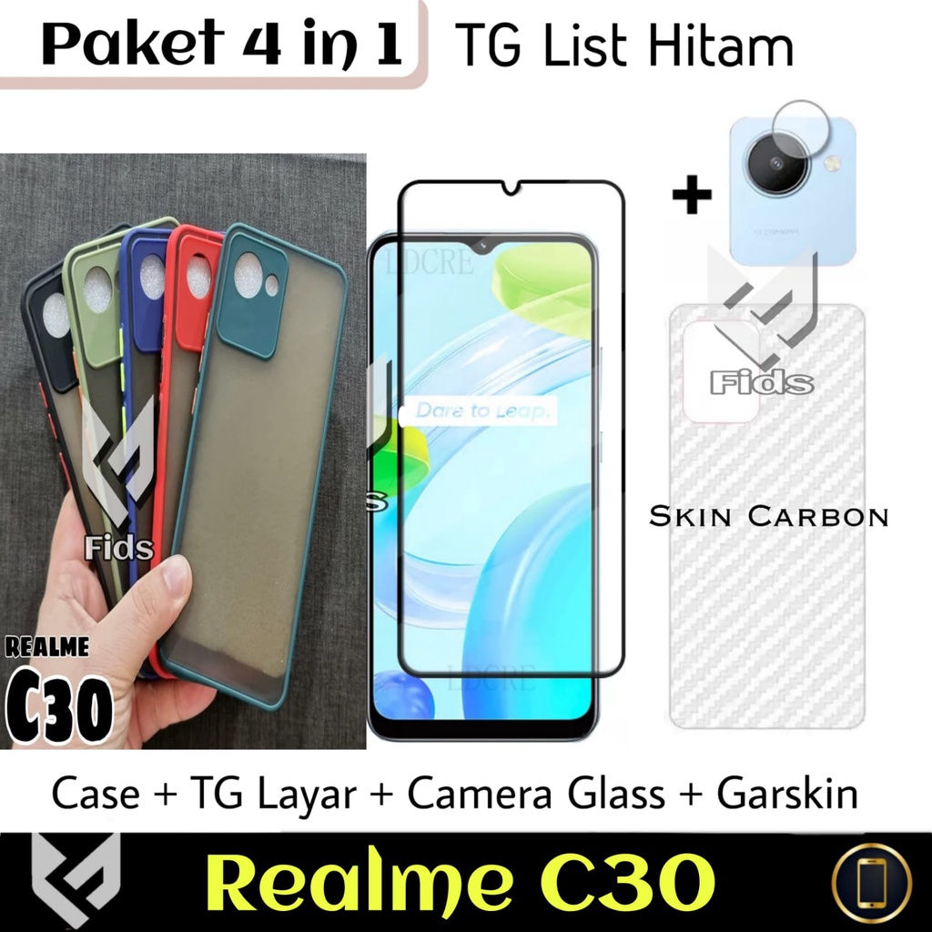 [PROMO PAKET 4IN1] For REALME C30 2022 Case AERO Free Ceramic Anti SPY Protect Layar &amp; Tempered Glass Camera &amp; Skin Carbon Anti Gores Anti Jamur Handphone