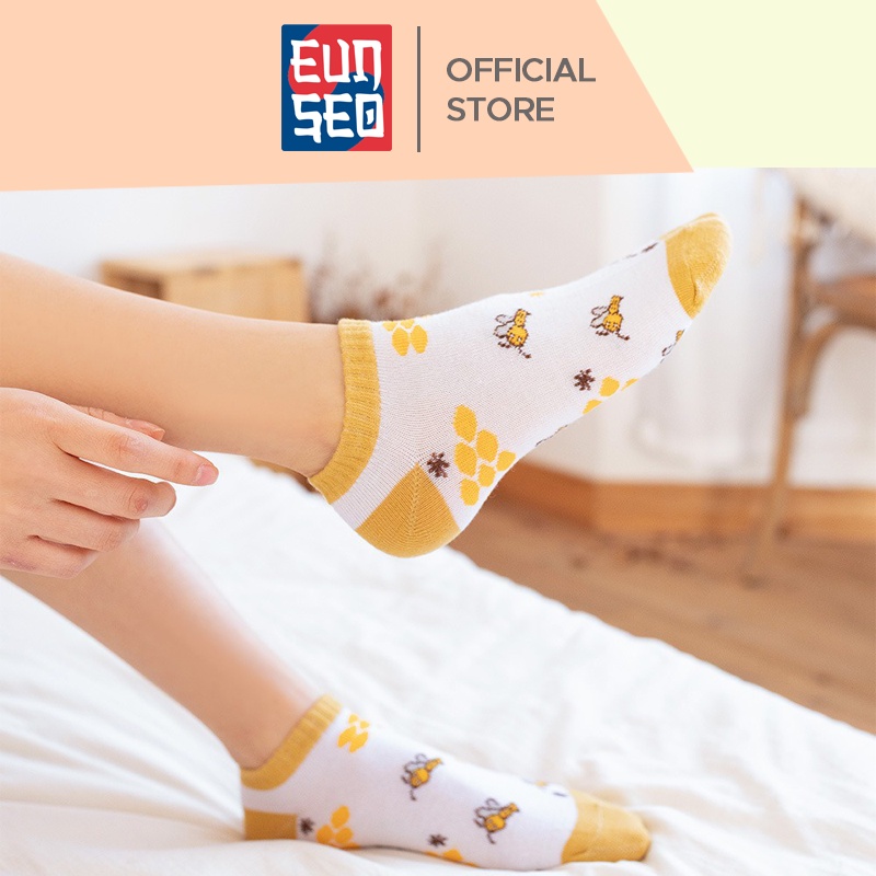 EUNSEO Kaos Kaki Semata Kaki Pendek Kaos Kaki Fashion Korea Motif Bee Lebah Kuning Premium