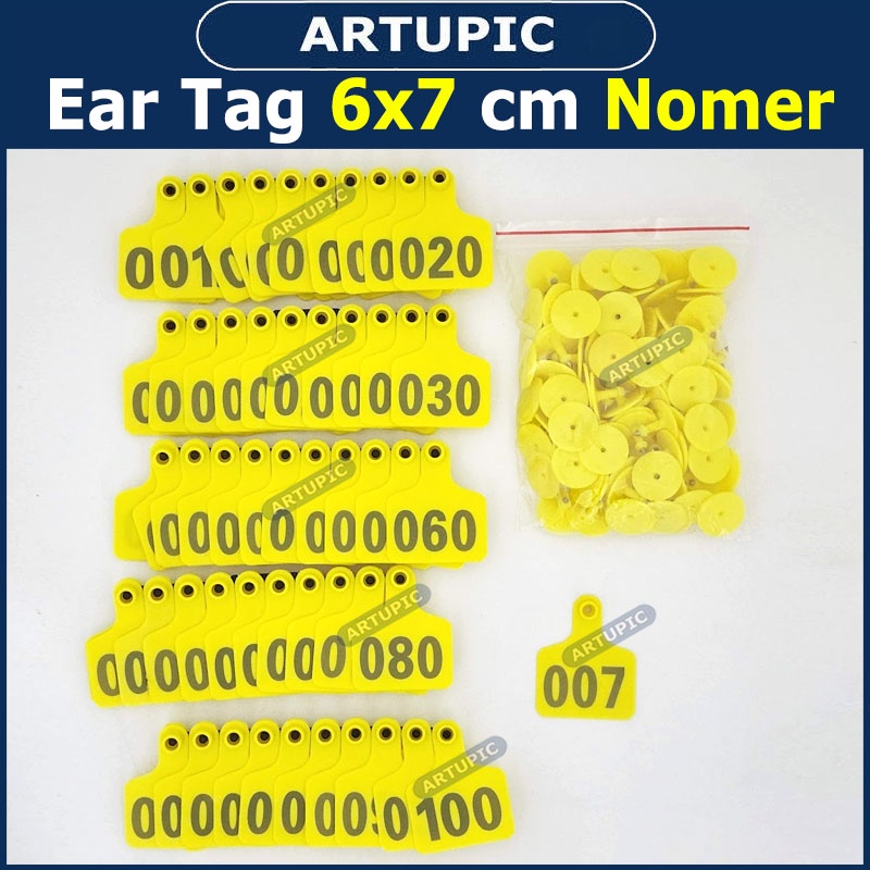 Ear Tag 6x7 cm Nomer Per100 Anting Eartag untuk Babi Sapi Kambing Murah Plastik bisa jadi Kalung Leher Hewan Domba Kuda Kerbau