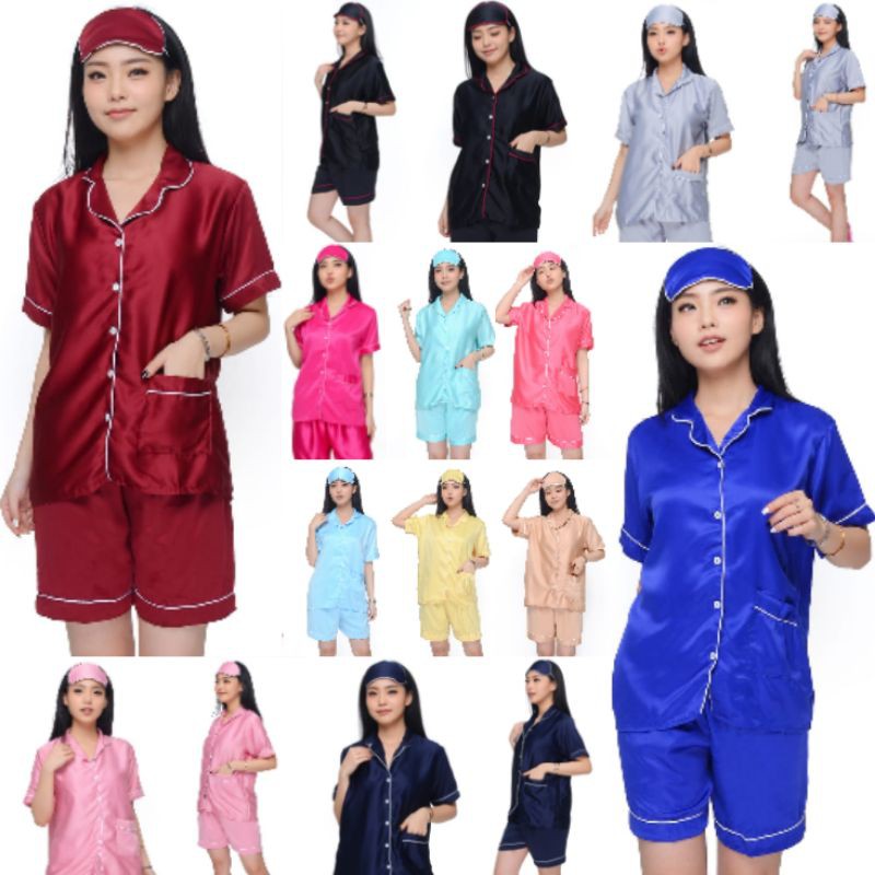 BAJU TIDUR CELANA PENDEK LD 108 BAHAN SATIN SILK POLOS