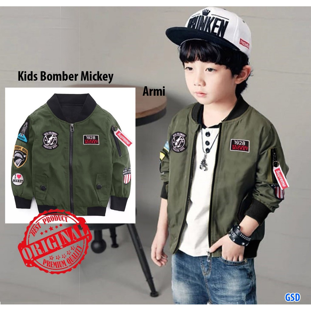 Bomber kids mickey/jaket bomber anak cowok 4-6thn/Sweater Bomber Anak Termurah/Jaket Sleting Premium