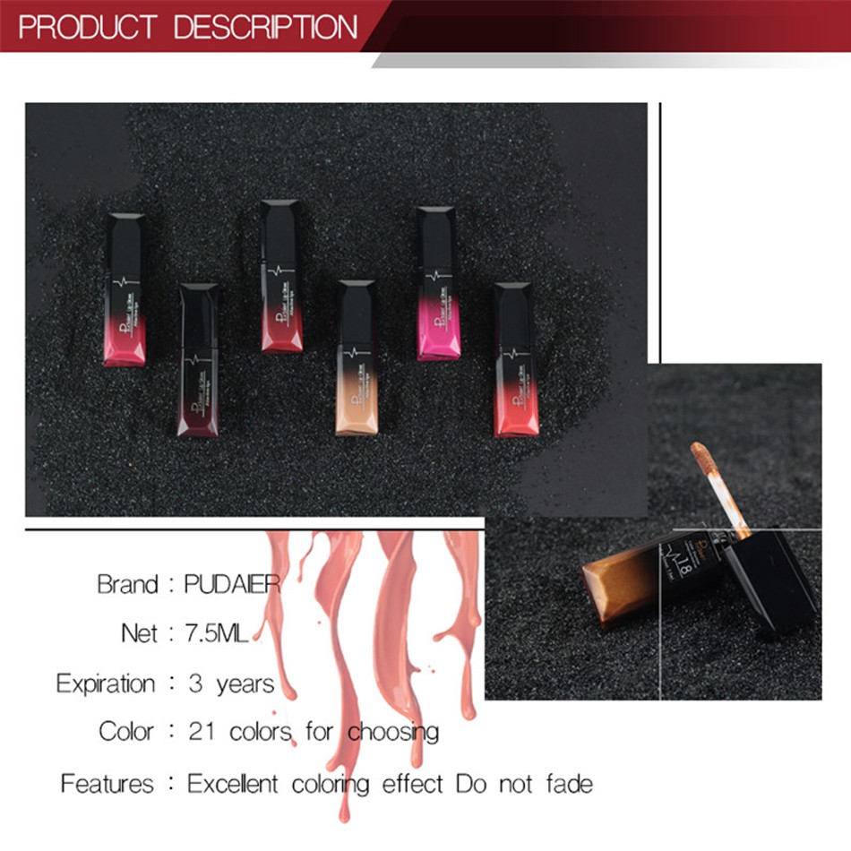 PUDAIER Lip Gloss Sexy Lipstick Lipgloss Long Lasting Tattoo Matte