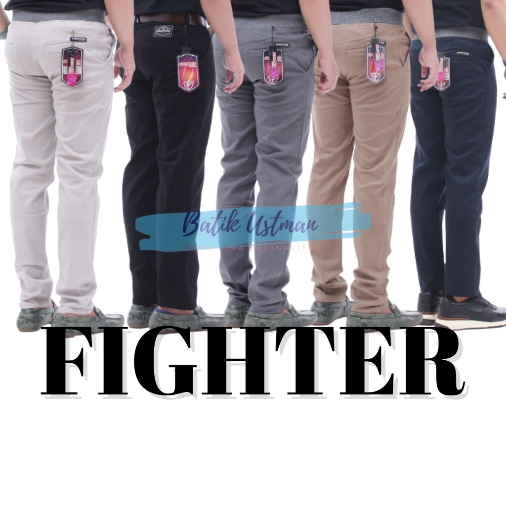 CELANA CHINOS FIGHTER COWOK PANJANG KARET PINGGANG SLIMFIT MELAR KATUN DIAMOND