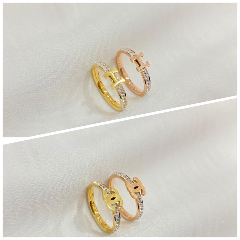 Cincin titanium wanita mewah gold premium