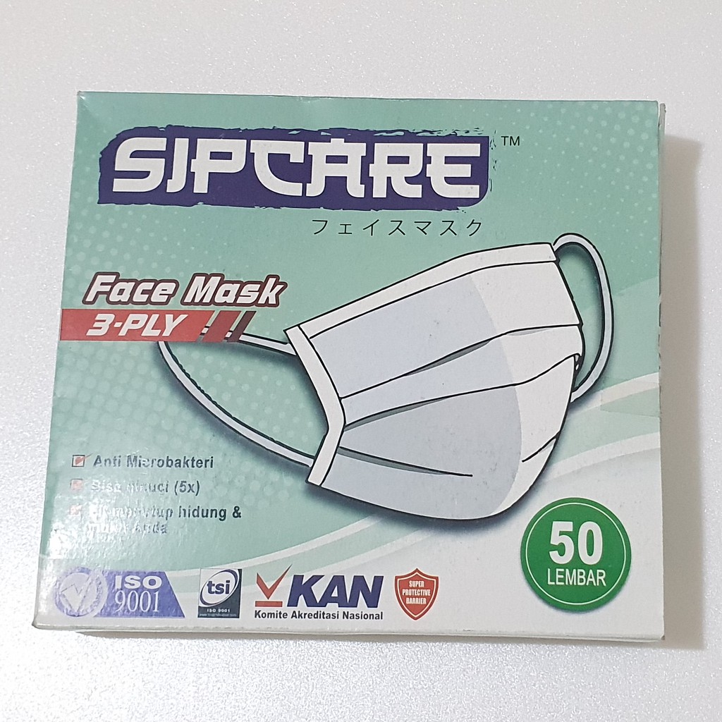 Masker Industri Anti Bakteri Sipcare (1 Box isi 50, Dapat dicuci 5x, Standard ISO)