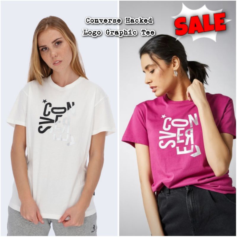 Kaos Converse Women Hacked Logo Graphic Tee Original 100% - CONVERSE KAOS SALE