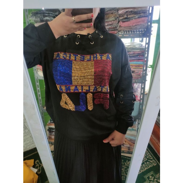 Tiffany Atasan kaos wanita import lengan panjang / Sweater motif tali 3xl