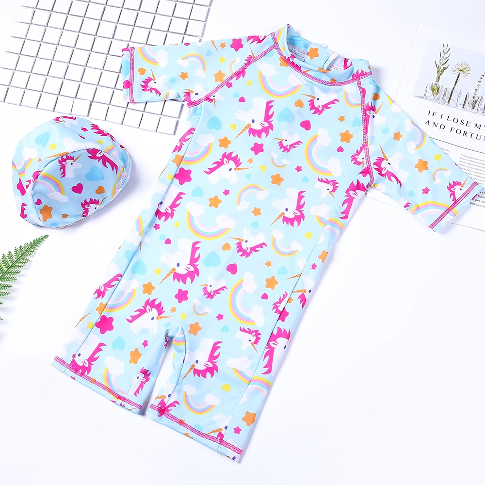  Baju  Renang  One Piece Lengan Pendek Motif Unicorn  untuk 