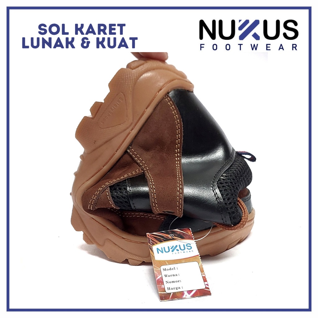 Nukus Footwear Sepatu Safety Shoes Boots High Pria Tali Kulit Sapi Asli Coklat Hitam - BCH 01