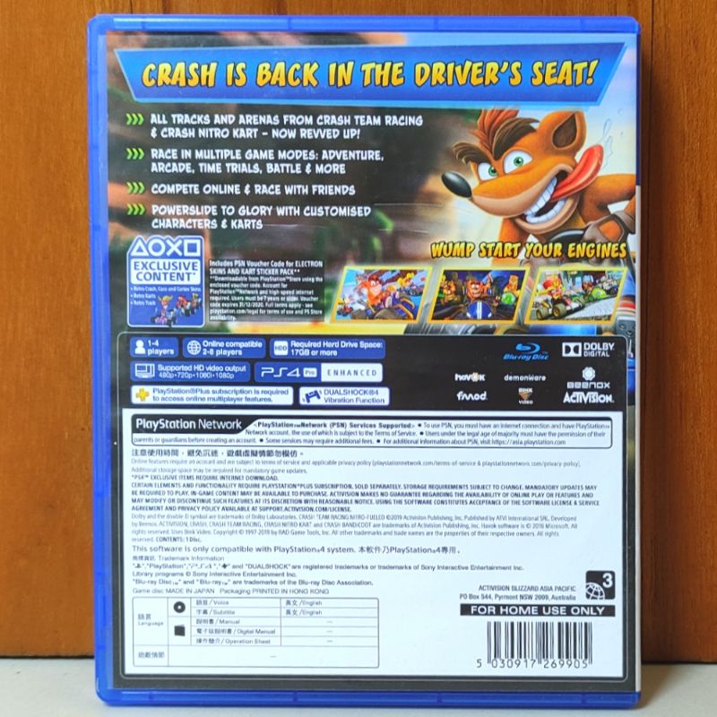 Kaset CTR PS4 Nitro Fueled Region 3 Asia Crash Team Racing Playstation PS 4 5 Fueld Race Fuel Reg 3 Reg3 CD BD Game Games PS4 PS5 Cras ctr bandicoot Reg 3 balapan balap race racing anak