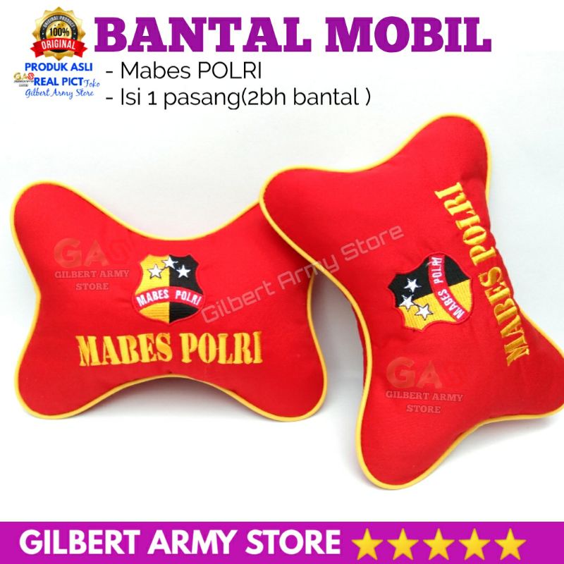 GILBERT ARMY STORE Bantal mobil Mabes Polri Merah penyangga Leher murah kualitas premium Kado Unik Interior Mobil Assesories