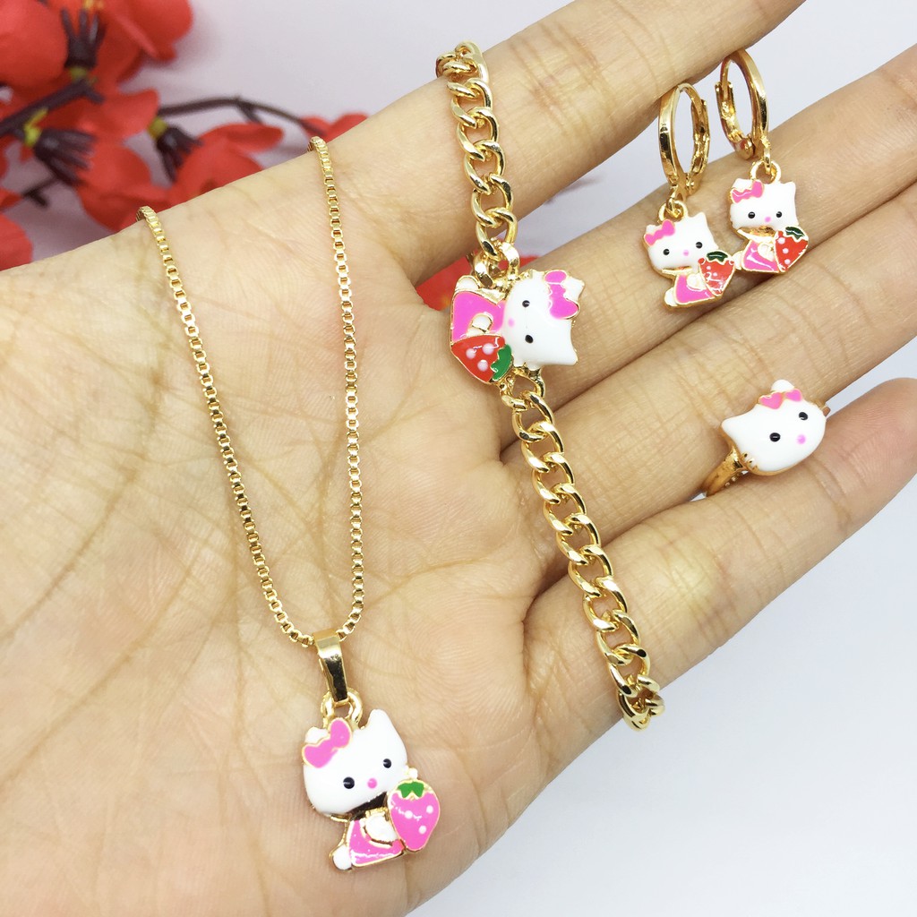 Xuping Set Perhiasan Anak Kitty Pink Stroberi Merah - BS024