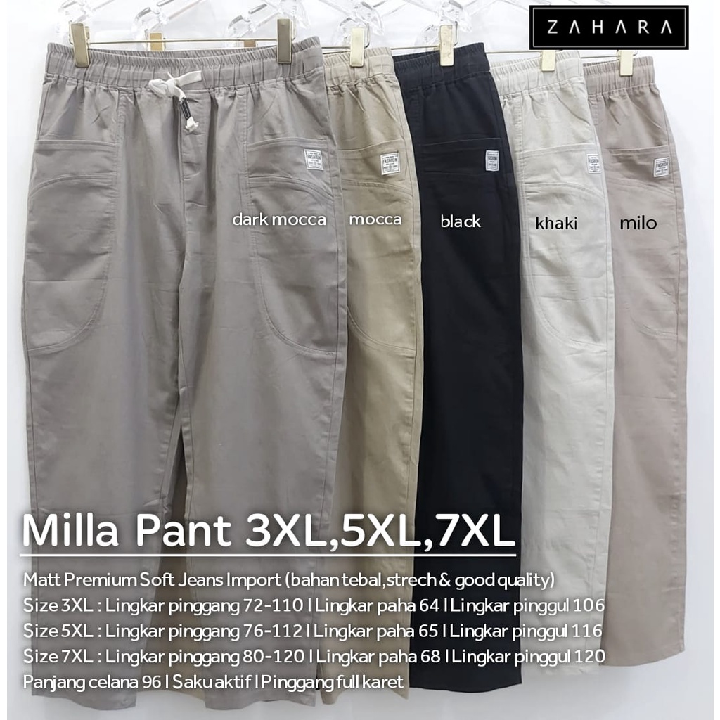 Mila Celana Pants Jumbo Wanita Saku Depan Celana Pants Pinggang Karet Celana Remaja Casual Jumbo