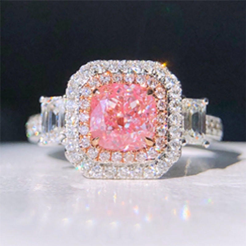 Cincin Adjustable Desain Hati Bahan Stainless Steel 925 Hias Zircon Warna Pink Untuk Wanita