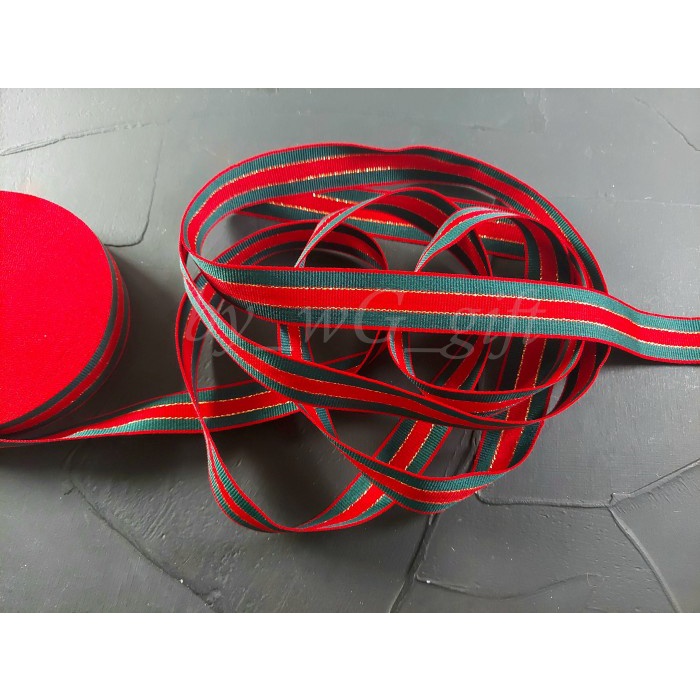 

Pita Merah Hijau List Emas; Lebar 2.5 cm; Panjang 25 yard
