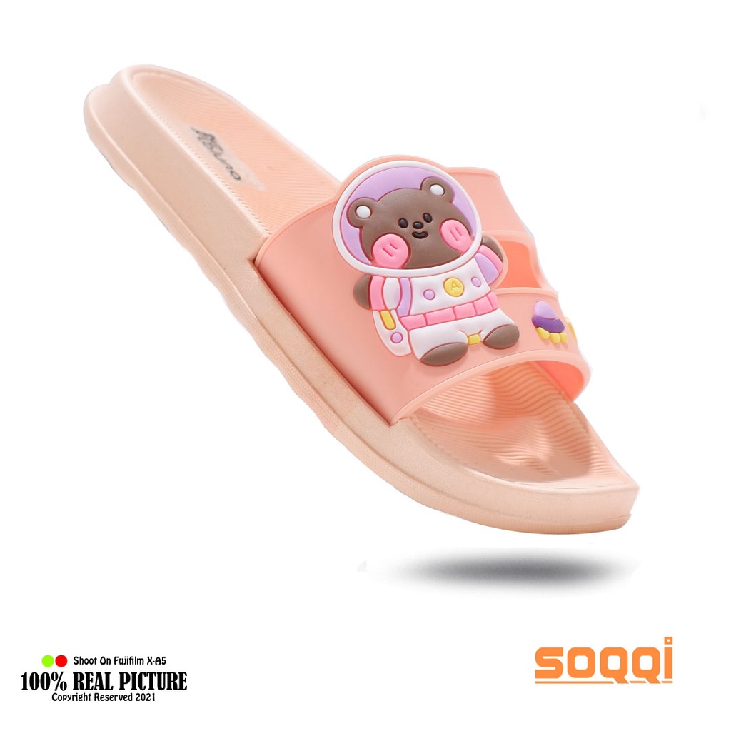 sandal anak perempuan selop import original sendal anak-anak cewek slop karet jelly korea model slip on flat distro umur 5-10 tahun motif beruang LL V202 5T - V202 5K promo lebaran keren cod murah 24-35