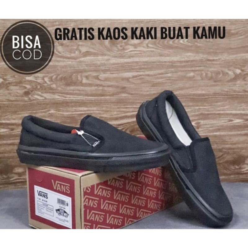 SEPATU VANS SLIPON FULL BLACK SEPATU PRIA WANITA SEPATU SNEAKERS PREMIUM SEPATU TANPA TALI