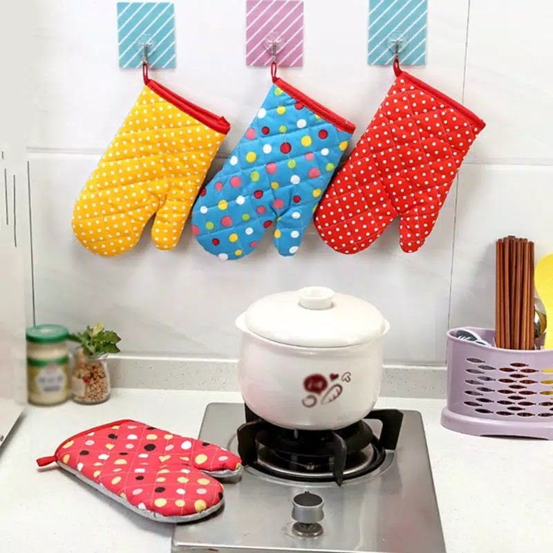 【cr】 Sarung Tangan Microwave Insulated Bahan Polyester+katun Multiwarna Untuk Perlengkapan Dapur