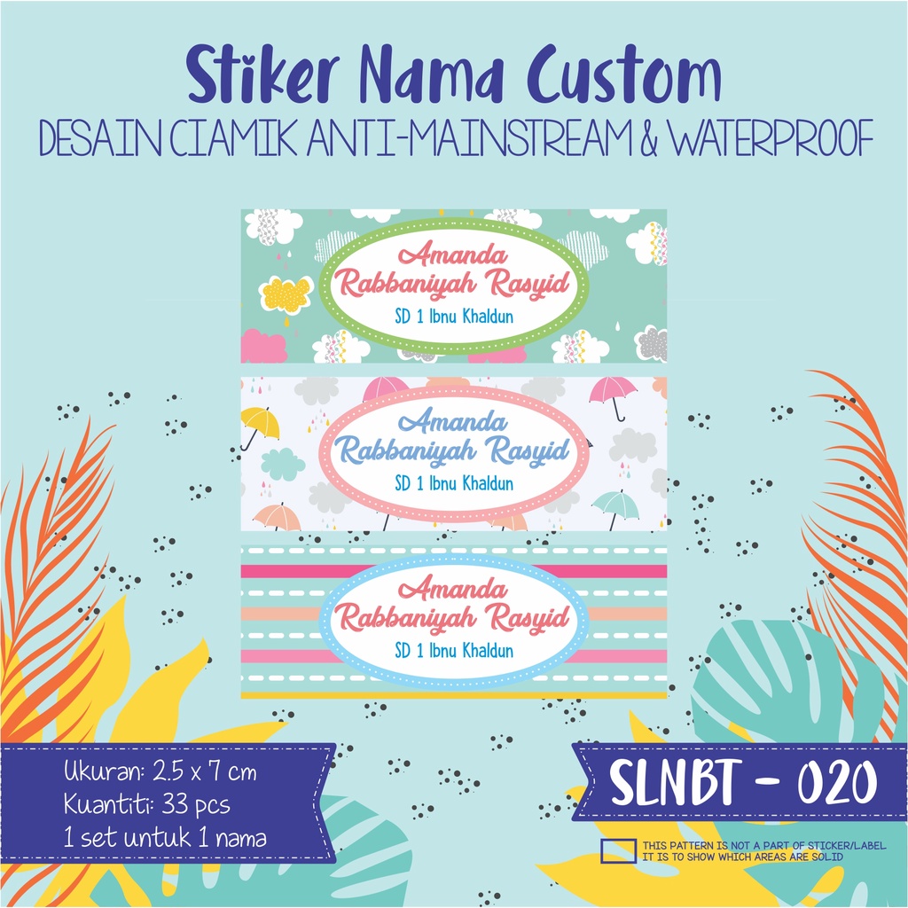 

stiker label nama anak kartun waterproof rainbow animal SLNBT 020
