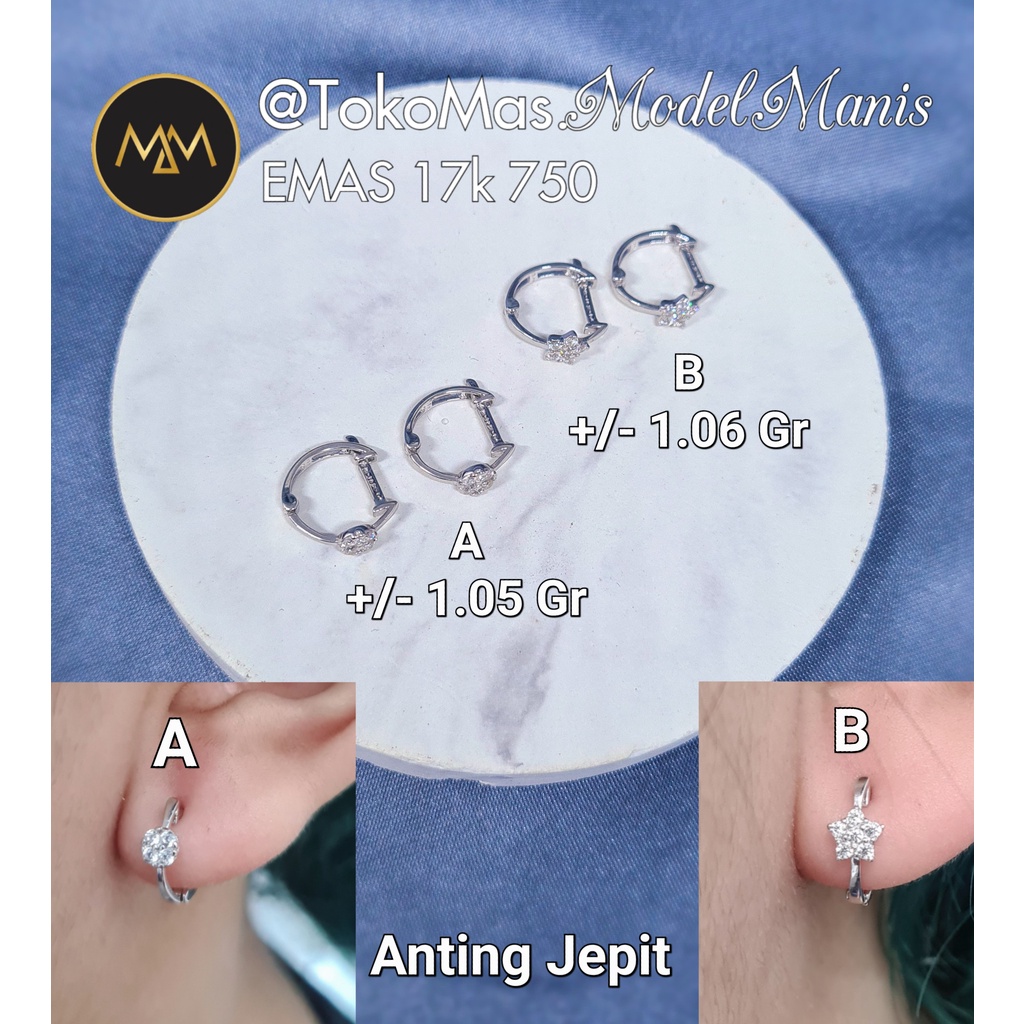 Anting Jepit Bulat simple emas putih 750 kadar 17k