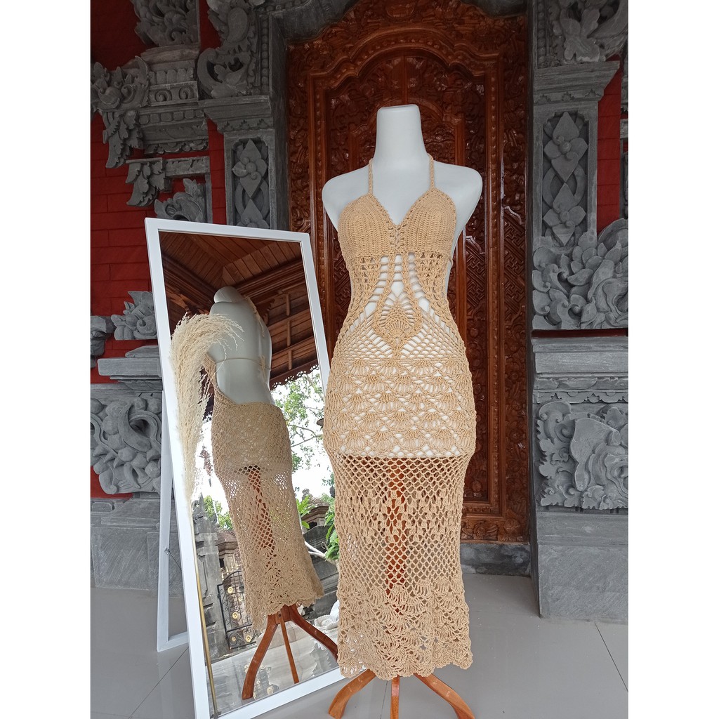 Long Pine Dress Crochet /  Long dress rajut/ dress rajut panjang