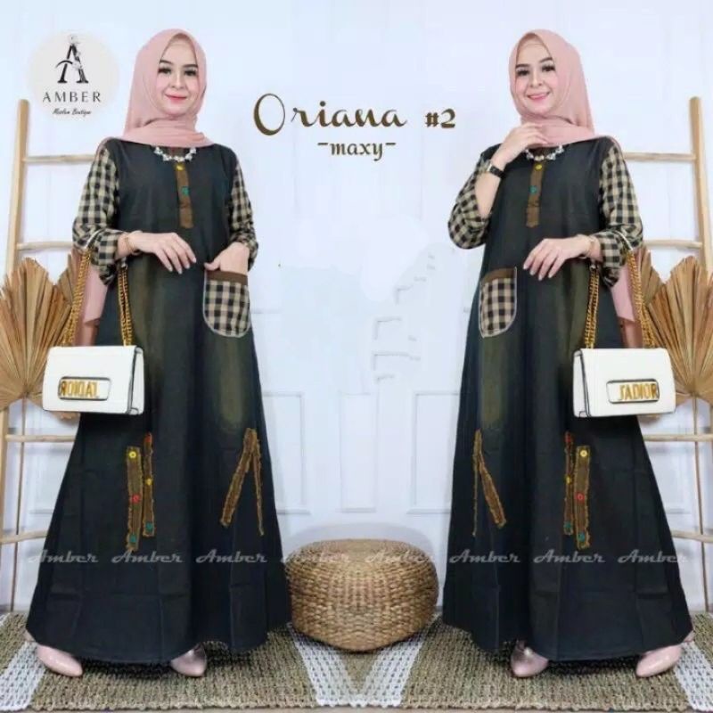 bisa cod/gamis jeans kombinasi kekinian 2021/Priana Maxy terbaru 2021/gamis jeans jumb/gamiis